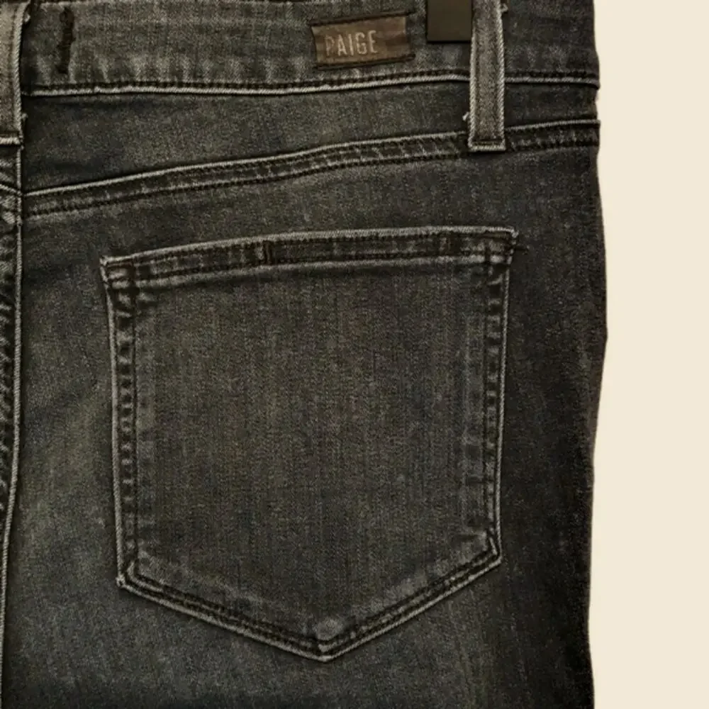 PAIGE Verdugo Mid Rise Ankle Crop Skinny Jeans Black Smoke Size 27 Chic